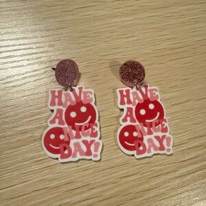 Red and Pink 'Have a Nice Day' Earrings